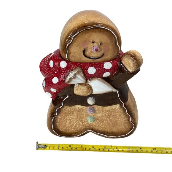 Cracker Barrel Gingerbread Man Ceramic Cookie Jar Polka Scarf Christmas Holiday - Picture 9 of 9